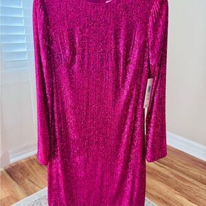 Eliza J Fuchsia Sequin Long Sleeve Dress